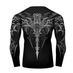 Black Metal New Men's Long Sleeve Compression Shirt Printed Water Sports Rash Protection Quick Dry Base Sports Workout Gym Shirt