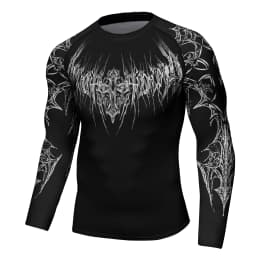 Black Metal New Men's Long Sleeve Compression Shirt Printed Water Sports Rash Protection Quick Dry Base Sports Workout Gym Shirt