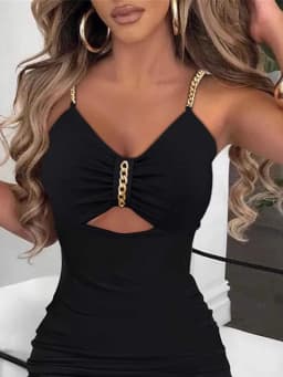 Metal Chain Shoulder Strap V Neck Thigh-high split Bodycon Midi Dress Women Sleeveless Skinny Long Dress Elegant Club Party