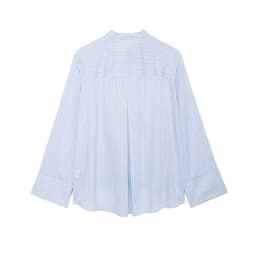 Spring and summer new women's clothing French round neck long sleeved asymmetrical hem flip chest pocket striped shirt