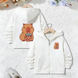 Capybara Letter Print Zipper Hoodie Jacket Kids Boys Girls Spring Autumn Trendy Animal Cartoon Sweatshirts Zip Up Children