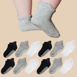 12 Pairs Basic Black White Grey Anti-Slip Socks Toddlers Learning to Walk Non-Slip Baby Socks