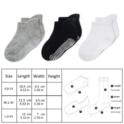 12 Pairs Basic Black White Grey Anti-Slip Socks Toddlers Learning to Walk Non-Slip Baby Socks