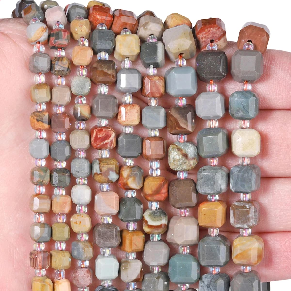 Natural Ocean Jasper Stone Beads Faceted Charms Square Cube Shape Beads for Jewelry Making Diy Bracelet Accessories Wholelsale