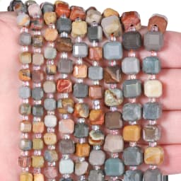 Natural Ocean Jasper Stone Beads Faceted Charms Square Cube Shape Beads for Jewelry Making Diy Bracelet Accessories Wholelsale