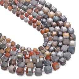 Natural Ocean Jasper Stone Beads Faceted Charms Square Cube Shape Beads for Jewelry Making Diy Bracelet Accessories Wholelsale