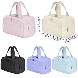 Large Travel Makeup Bag 180° Wide Opening Toiletry Organizer Water-Resistant Padded Cosmetic Case With Handle For Full-Size Bott