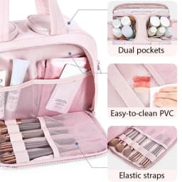 Large Travel Makeup Bag 180° Wide Opening Toiletry Organizer Water-Resistant Padded Cosmetic Case With Handle For Full-Size Bott