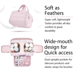 Large Travel Makeup Bag 180° Wide Opening Toiletry Organizer Water-Resistant Padded Cosmetic Case With Handle For Full-Size Bott