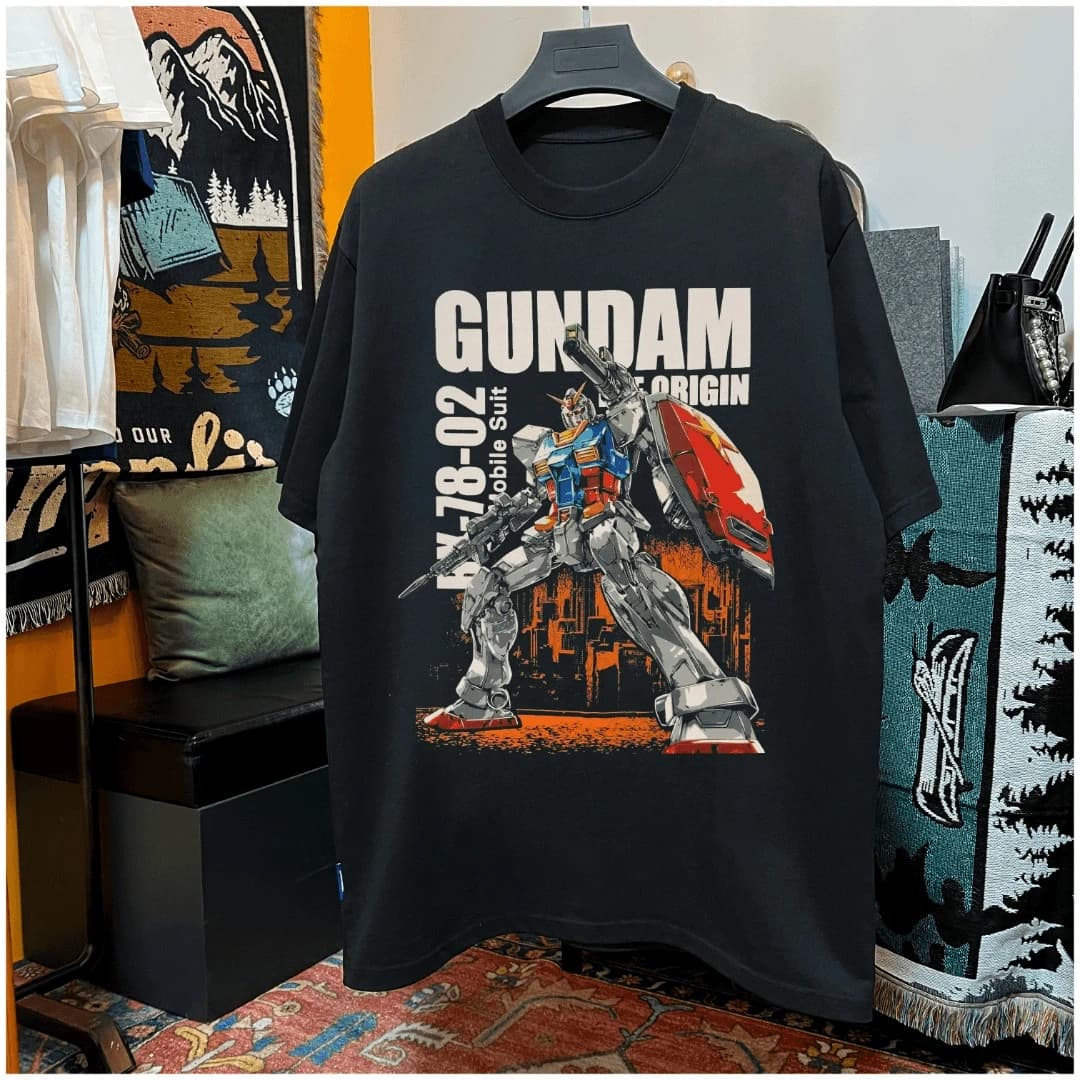 Mobile Suit Gundam Graphic T-Shirt for Men Women Kids, Oversized Cotton Anime Tee, Harajuku Streetwear Summer Short Sleeve Tops