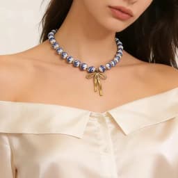 AURORA Vintage Ceramics Beaded String Chain Necklaces For Women's Stainless Steel Bow Pendant Necklace Women's Choker Necklace