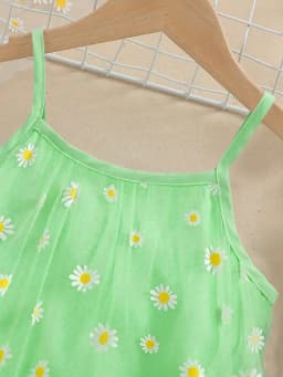 Yellow Green Blue Daisy Mesh Layered Jumpsuit - Elegant Ruffled Hem, Perfect for Summer Parties and Casual Wear