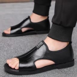 New Style Perforated, Breathable and Anti-Slip Outerwear Casual Leather Slip-On Sandals for Men Size 48 Large Size
