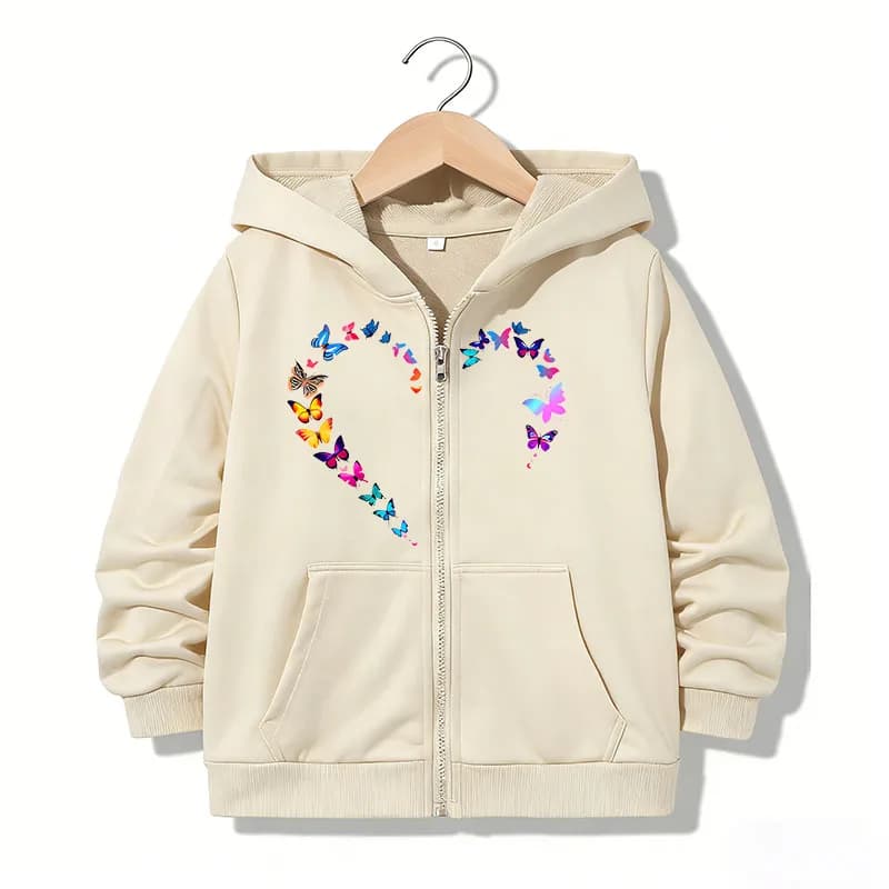Hoodie Zipper Hoodie Funny Casual Butterfly Heart Letter Hoodies Jackets Boys Girls Y2k Zip Up Sweatshirt Fashion