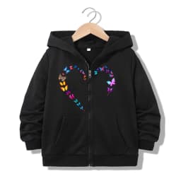 Hoodie Zipper Hoodie Funny Casual Butterfly Heart Letter Hoodies Jackets Boys Girls Y2k Zip Up Sweatshirt Fashion