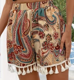 Women's Elegant Summer Floral Print Tassel Shorts for Vacation and Daily Casual Wear