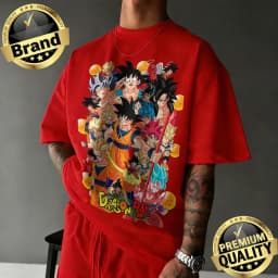 2026 New Arrival Dragon Ball Oversized Retro Anime T-shirt Goku All Forms & Dragon Balls Graphic Print Casual Loose Versatile