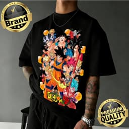 2026 New Arrival Dragon Ball Oversized Retro Anime T-shirt Goku All Forms & Dragon Balls Graphic Print Casual Loose Versatile