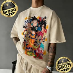 2026 New Arrival Dragon Ball Oversized Retro Anime T-shirt Goku All Forms & Dragon Balls Graphic Print Casual Loose Versatile