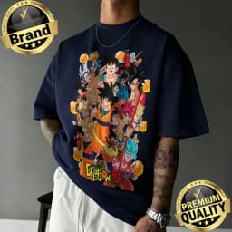 2026 New Arrival Dragon Ball Oversized Retro Anime T-shirt Goku All Forms & Dragon Balls Graphic Print Casual Loose Versatile