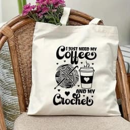 Cute Knitting Basket Canvas Tote Bag Women Yarn Ball Graphic Shopper Bag Crochet Lover Gift Daily Shoulder Handbag Apparel