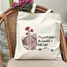 Cute Knitting Basket Canvas Tote Bag Women Yarn Ball Graphic Shopper Bag Crochet Lover Gift Daily Shoulder Handbag Apparel