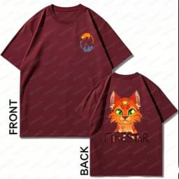 Firestar Cat Warrior Front and Back Print Unisex Cotton T-Shirt Cute Anime Character Tees Fantasy Novels Fans of Warrior Cats