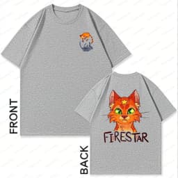 Firestar Cat Warrior Front and Back Print Unisex Cotton T-Shirt Cute Anime Character Tees Fantasy Novels Fans of Warrior Cats
