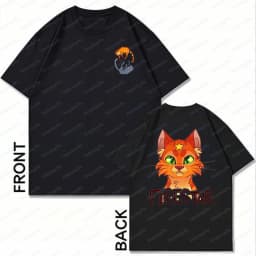 Firestar Cat Warrior Front and Back Print Unisex Cotton T-Shirt Cute Anime Character Tees Fantasy Novels Fans of Warrior Cats