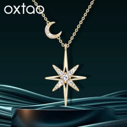 OXTAO Real Moissanite Charm Necklace 3mm D Color VVS1 Lab Imitation Diamond 14K Gold Filled Star Moon Pendant Necklace Jewelry