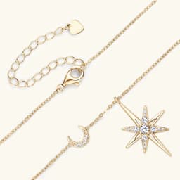 OXTAO Real Moissanite Charm Necklace 3mm D Color VVS1 Lab Imitation Diamond 14K Gold Filled Star Moon Pendant Necklace Jewelry