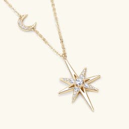 OXTAO Real Moissanite Charm Necklace 3mm D Color VVS1 Lab Imitation Diamond 14K Gold Filled Star Moon Pendant Necklace Jewelry