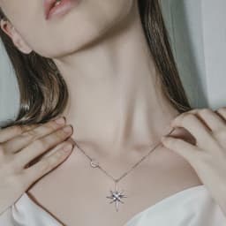 OXTAO Real Moissanite Charm Necklace 3mm D Color VVS1 Lab Imitation Diamond 14K Gold Filled Star Moon Pendant Necklace Jewelry