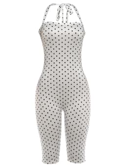 Kliou Polka Dot Print Playsuit Woman Summer Trend Bandage Halter Backless Skinny Peach Hip Hot Girls High Street Fashion Rompers
