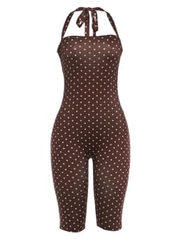 Kliou Polka Dot Print Playsuit Woman Summer Trend Bandage Halter Backless Skinny Peach Hip Hot Girls High Street Fashion Rompers