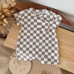 Newborn Baby Bubble Romper Short Sleeve Bodysuits Summer Casual Checkerboard Print Cute Baby Clothes for Infants