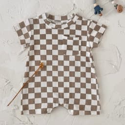 Newborn Baby Bubble Romper Short Sleeve Bodysuits Summer Casual Checkerboard Print Cute Baby Clothes for Infants