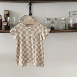 Newborn Baby Bubble Romper Short Sleeve Bodysuits Summer Casual Checkerboard Print Cute Baby Clothes for Infants