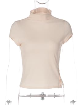 Hugcitar Fashion Turtlenck Solid Short Sleeve Slit Buttons Sexy Crop Tank Top Summer Women Clothes Streetwear Party Festival