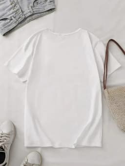 Korean Cute Bear Reading Graphic T-Shirt, Casual Crew Neck Short Sleeve Top for Women, Simple Korean Letter Print Fashion Tee
