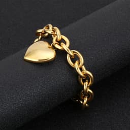 Gold Color 11mm Width Big Love Heart Charm Bracelet for Couples Men Women Metal Link Chain Trendy Jewelry