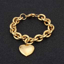 Gold Color 11mm Width Big Love Heart Charm Bracelet for Couples Men Women Metal Link Chain Trendy Jewelry