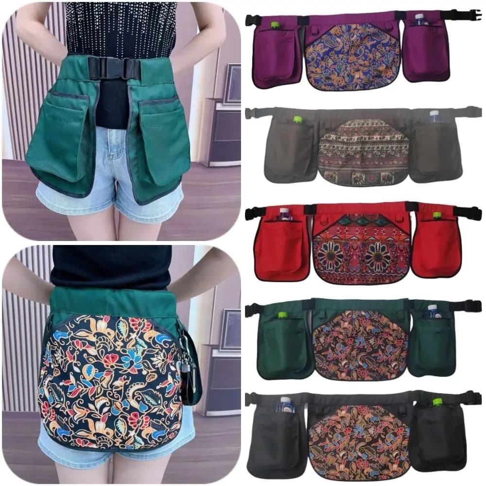 Ethnic Pattern Portable Waist Bag Waterproof Oil-resistant Adjustable Belt Apron Large-capacity Polyester