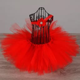 Girls Red Tulle Tutu Skirts Kids Dance Pettiskirts with Flower Hairbow Set Children Birthday Christmas Costumes Party Cloth