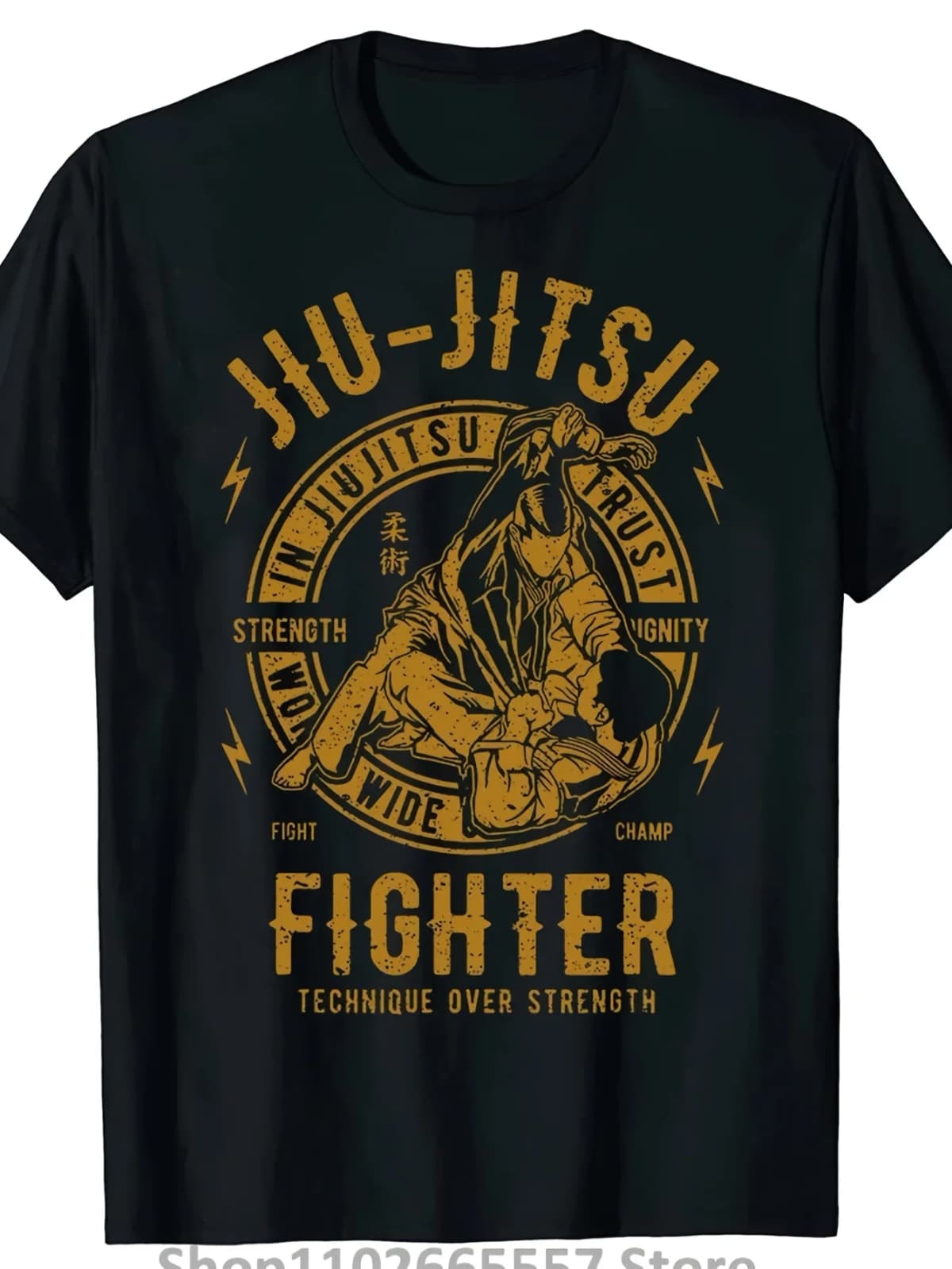 Men's Brazilian Jiu-Jitsu Graphic T-Shirt 100% Pure Cotton Casual T-shirt, Printed with JIU-SU and FIGHTER Text Regular Fit