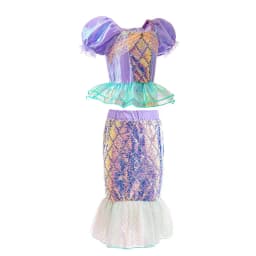 Summer Kids Mermaid Tail Costume Fancy Dress Sparkly Purple Ariel Outfit for Princess Birthday Party Hallowen Carnival Cosplay