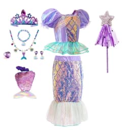 Summer Kids Mermaid Tail Costume Fancy Dress Sparkly Purple Ariel Outfit for Princess Birthday Party Hallowen Carnival Cosplay