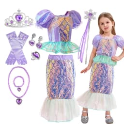 Summer Kids Mermaid Tail Costume Fancy Dress Sparkly Purple Ariel Outfit for Princess Birthday Party Hallowen Carnival Cosplay