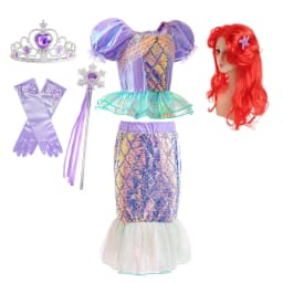 Summer Kids Mermaid Tail Costume Fancy Dress Sparkly Purple Ariel Outfit for Princess Birthday Party Hallowen Carnival Cosplay