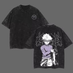 Hot Selling HUNTER×HUNTER Shizuku Murasaki Print T-Shirt, Unisex Vintage Washed Loose Top, Casual Cotton New Summer Tee